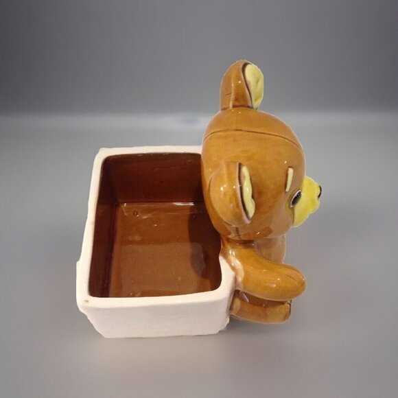 Vintage Lefton H5766 Teddy Bear Planter Japan Big Eye Brown Glazed Ceramic 6" - Picture 6 of 11